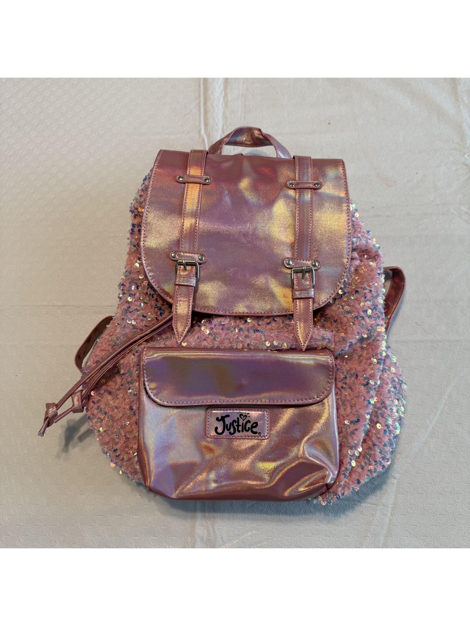 Justice Rose Gold Iridescent Sequin Backpack With Front Pocket